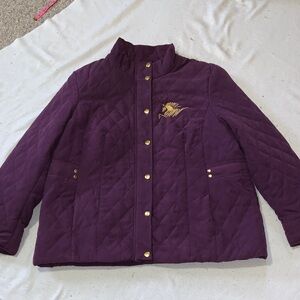 Purple Quilted Jacket with Gold horse embroidery Edinburgh Woollen Mills sz 20